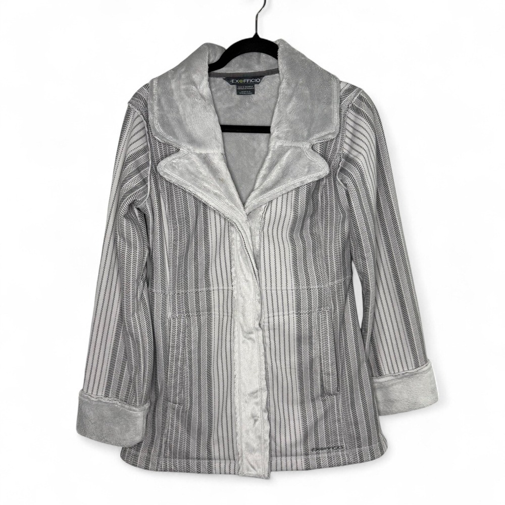 ExOfficio Irresistible Dolce Fleece Jacket Gray Striped Women's XS Cozy Travel